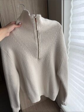 H&M Cream Ribbed Half-Zip Turtleneck Sweater